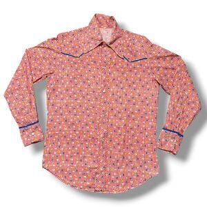 Vintage 60s 70s Western Shirt Floral Gingham Handmade OOAK Snap Cowboy Hippie M